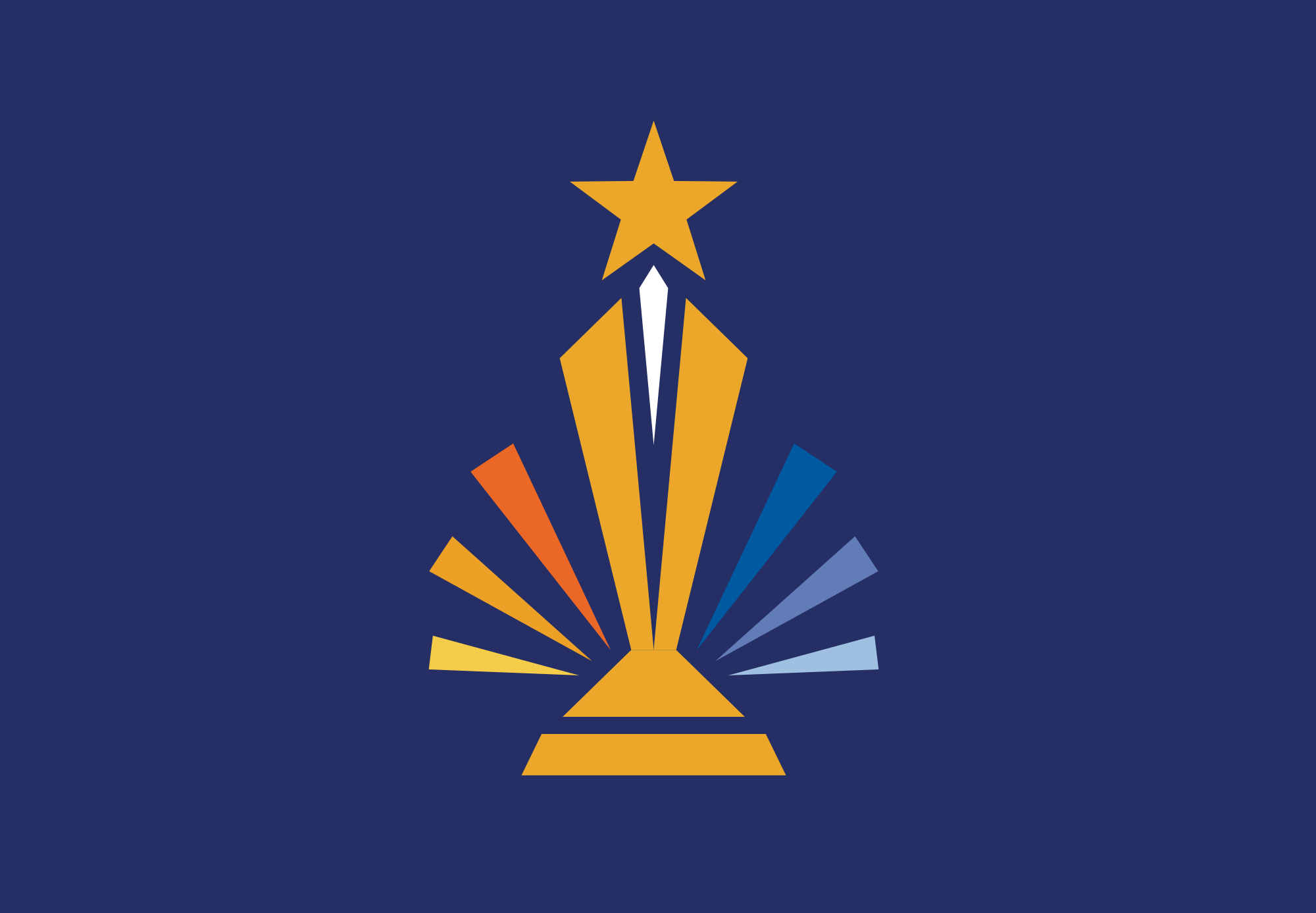 Multicolored award against a navy background